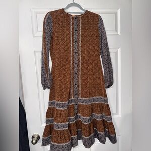 Lilac Clothing Rust and Black Long Sleeve Tiered Dress